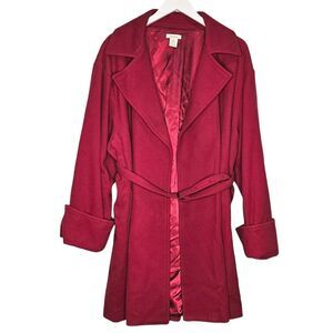 Sundance Catalog Wool Belted Red Coat Overcoat Size Extra Large XL Fall Winter